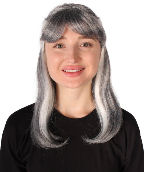 Narcissistic Witch | Half Up Black Hair with White Streaks |Multiple Color Options | Premium Halloween Wig