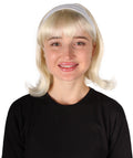 Women's Blonde Color Straight Shoulder Length 50's Flip Wig with White Headband |