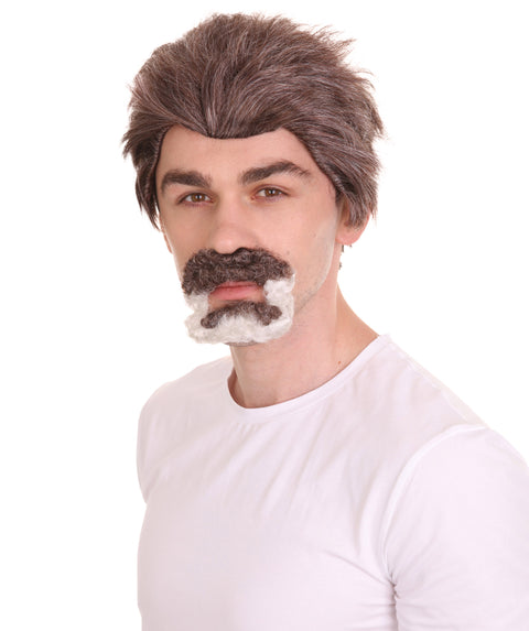 Uncle Wig with Moustache Set | Brown TV/Movie Wigs | Premium Breathable Capless Cap
