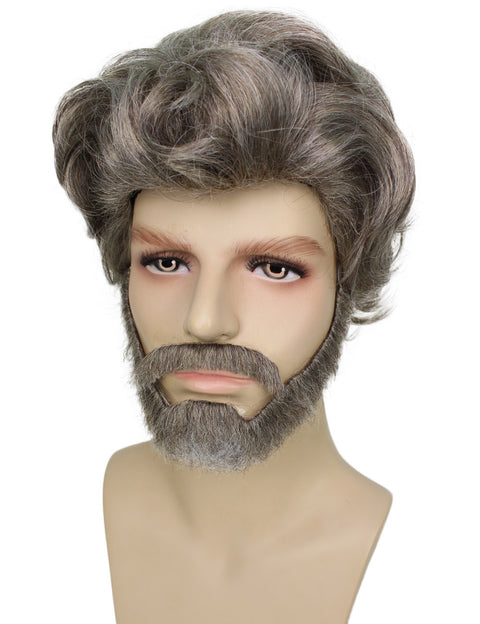 Adult Men's 10" Inch Short Length Halloween Cosplay Wise Old Man Grandpa Sinner Costume Wig, Synthetic Fiber Hair with Beard and Mustache,  | HPO