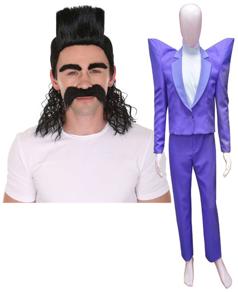 Animated Movie Supervilian Cosplay Bundle| Purple Costume and Black Wig With Eyebrows & Mustache| Flame-retardant Synthetic Material