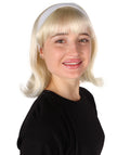 Women's Blonde Color Straight Shoulder Length 50's Flip Wig with White Headband |