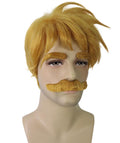 Adult Men's 10" Inch Short Length Halloween Anime Cosplay Lion Sin Wig & Mustache, Synthetic Soft Fiber Hair, Perfect for your next Convention and Character Look! | HPO
