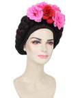 Adult Women’s Mexican Artist Black / Pink Floral Braided Wig