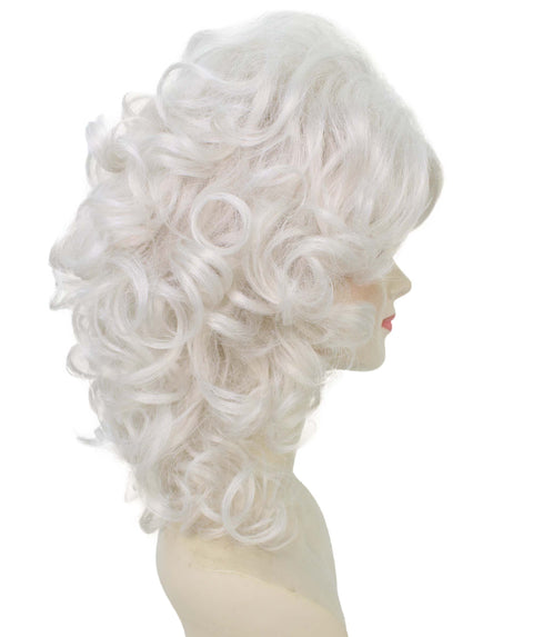HPO Adult Women’s Puffy Wavy Country Music Star White Blonde Wig