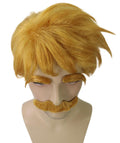 Adult Men's 10" Inch Short Length Halloween Anime Cosplay Lion Sin Wig & Mustache, Synthetic Soft Fiber Hair, Perfect for your next Convention and Character Look! | HPO