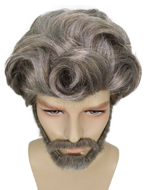 Adult Men's 10" Inch Short Length Halloween Cosplay Wise Old Man Grandpa Sinner Costume Wig, Synthetic Fiber Hair with Beard and Mustache,  | HPO
