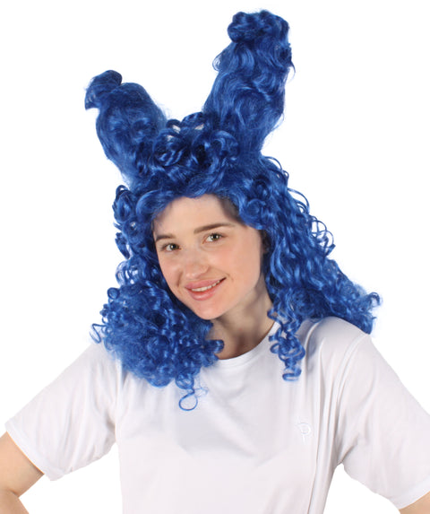 Adult Unisex Drag Race Blue Curly Queen of Hearts Diva Wig