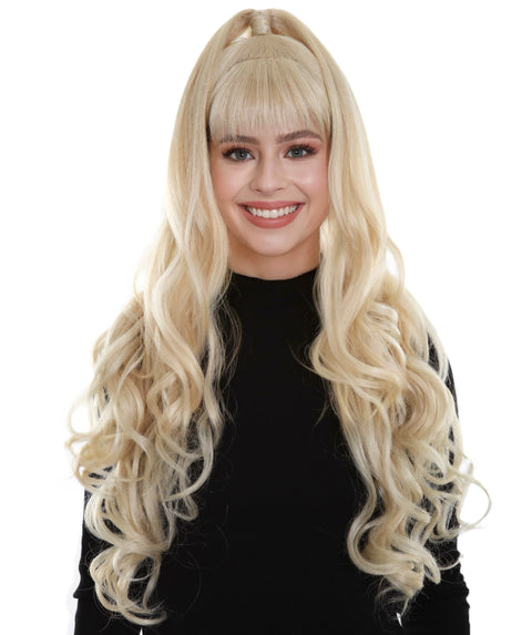 Women's Blonde Color Wavy Medium Length High Ponytail Trendy Pop Star Diva Wig
