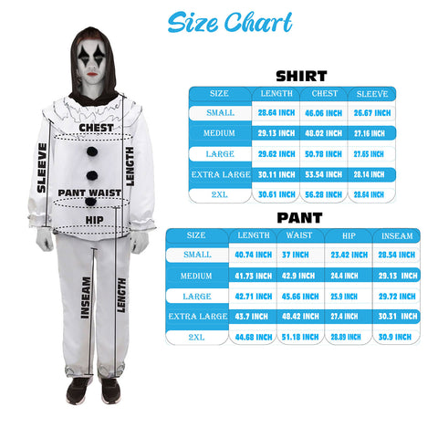 Adult Men's Vintage Clown Scary Costume, White Halloween Costume