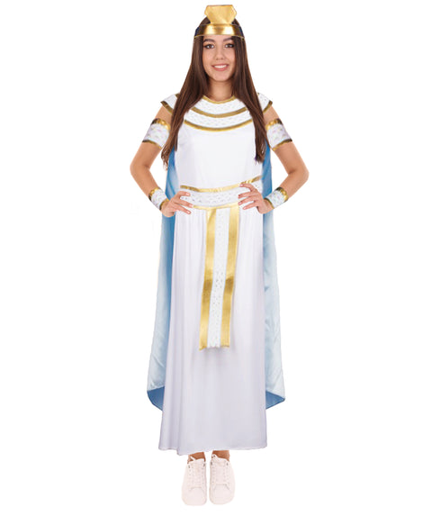 HPO Egyptian Queen Historical Halloween Costume, Gold and White.