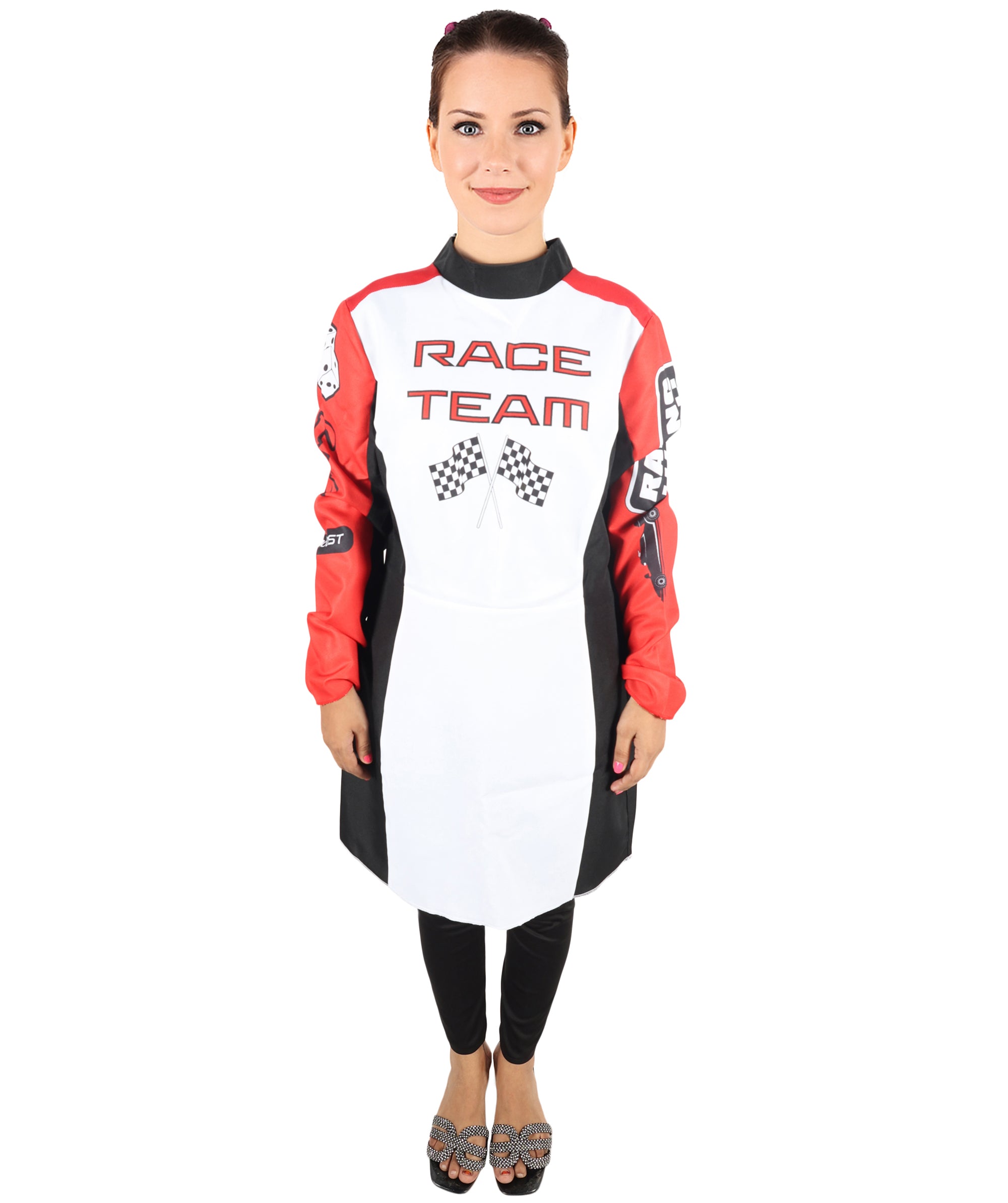 HPO Adult Women’s Racing-Themed Costume | Black, White & Red Jumpsuit ...