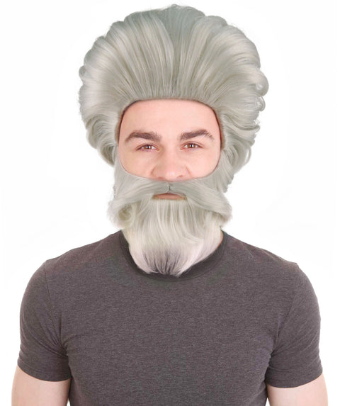 Moose Wig and Beard Set | Grey All Back Wigs | Premium Breathable Capless Cap