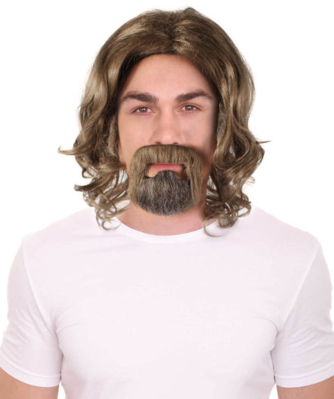 Adult Men's Dark Brown The Dude Big Lebowski Wig & Beard Kit