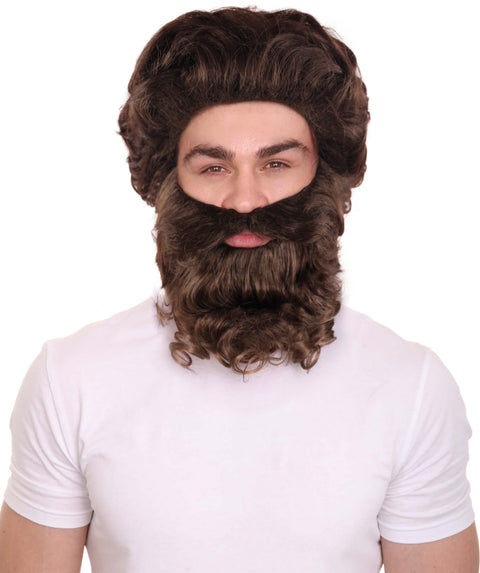 Brown Pirate Mens Wig and Beard Set | Cosplay Halloween Wig | Premium Breathable Capless Cap