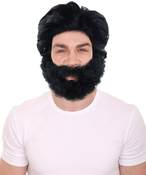 TV Mens Wig and Beard | Black Old Style Wig | Premium Breathable Capless Cap