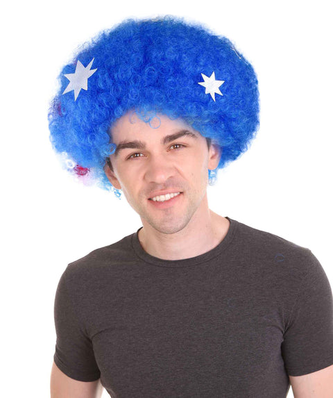 Australia Sport Afro Fun Wig | Blue Flag Jumbo Wig