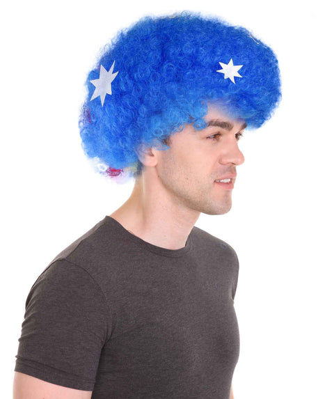 Australia Sport Afro Fun Wig | Blue Flag Jumbo Wig