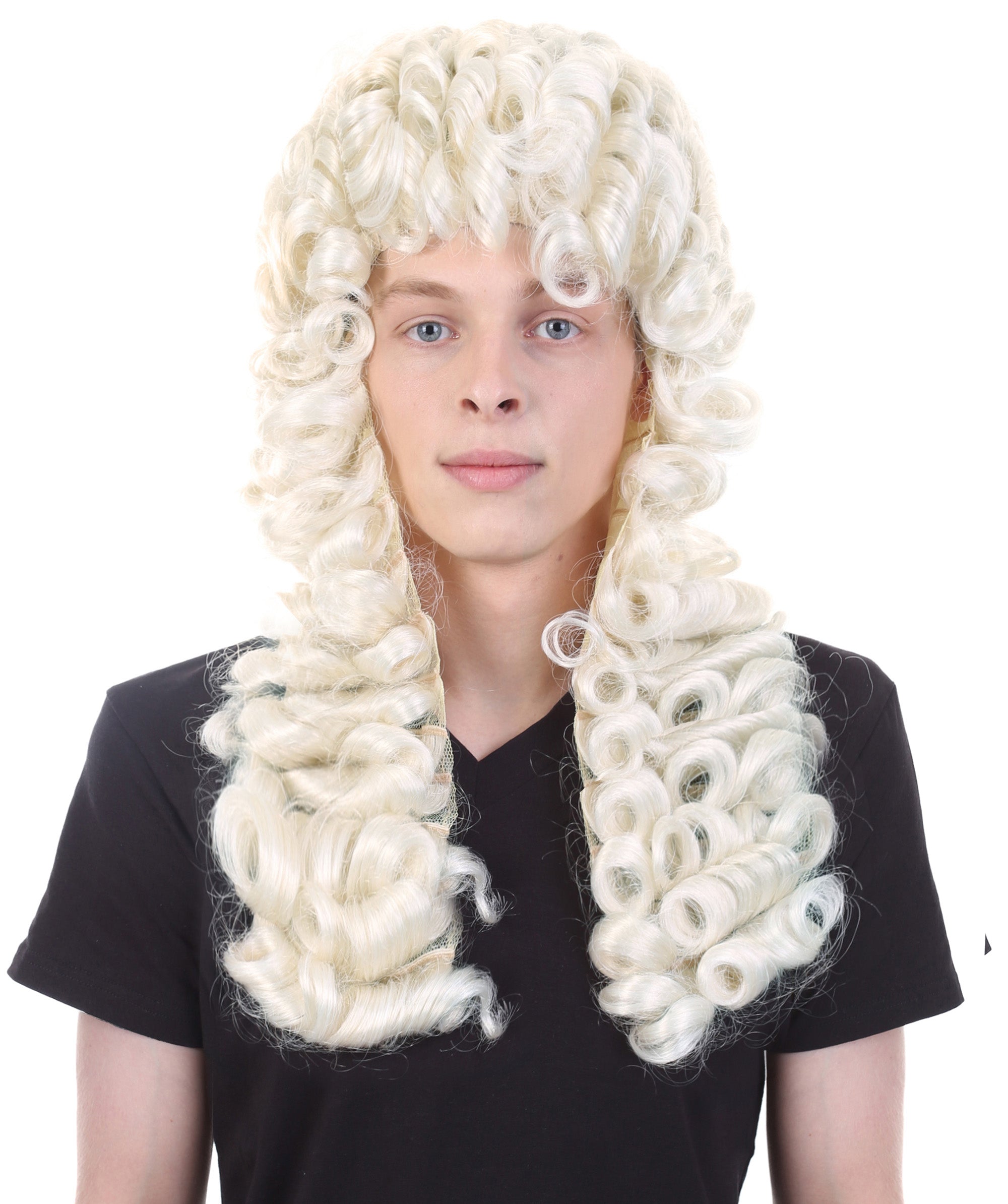 Unisex purple colonial judge baroque ringlets wig Curly Judge White Historical Wig - HalloweenPartyOnline main image 2