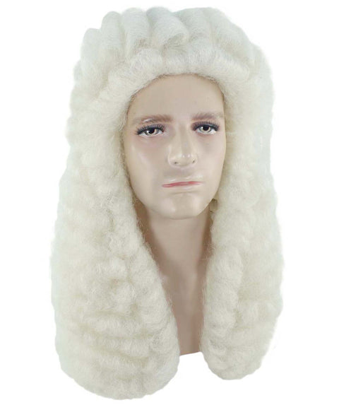 Men Colonial Judge Wavy curly Long White Wig | Premium Breathable Capless Cap