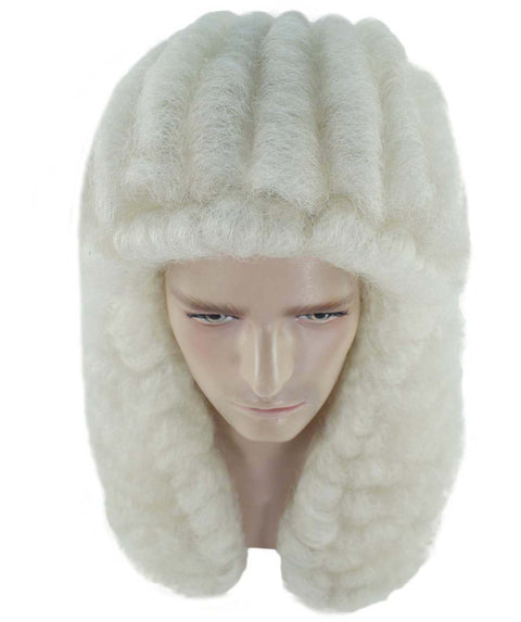 Men Colonial Judge Wavy curly Long White Wig | Premium Breathable Capless Cap