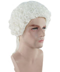 Mens Colonial Curly Judge White Historical Wigs | Premium Breathable Capless Cap