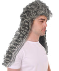 Colonial Men Judge Curly Long Grey Wig | Premium Breathable Capless Cap