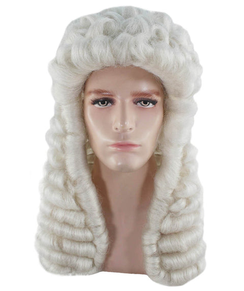 Colonial Men Judge Curly Long White Wig | Premium Breathable Capless Cap