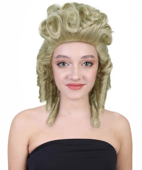 Womens Colonial Blonde Curly Wig | Historical Character Cosplay Halloween Wig | Premium Breathable Capless Cap