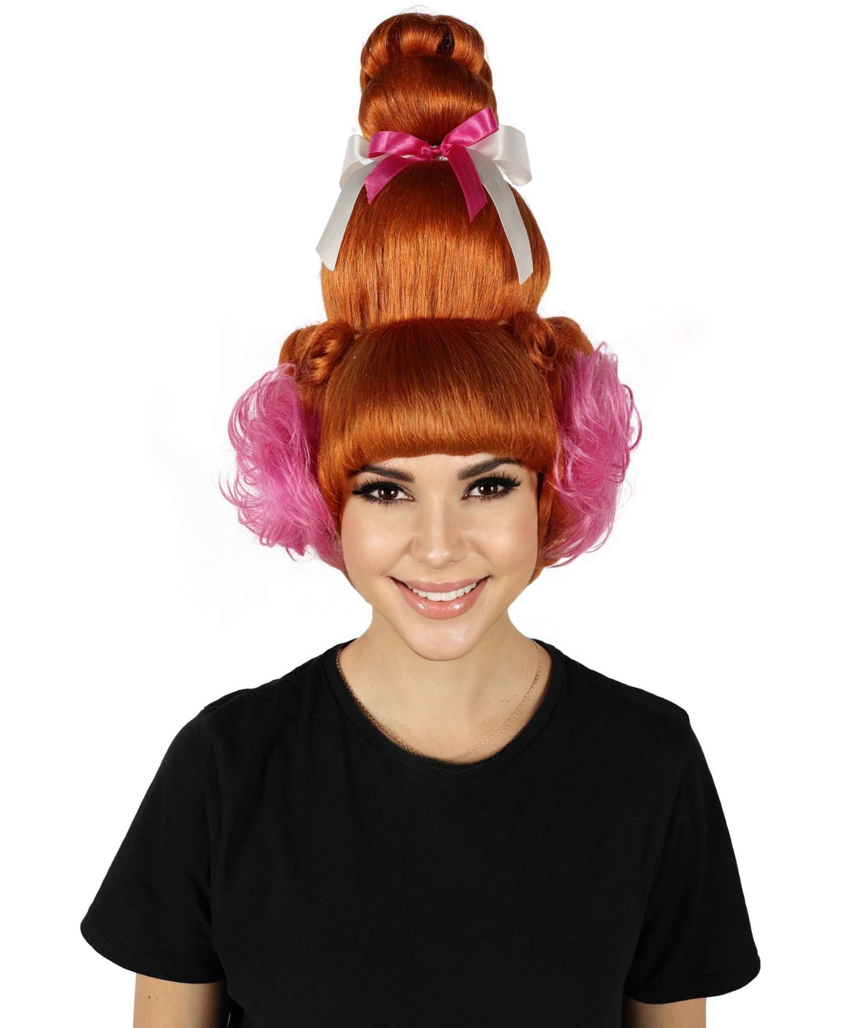 HPO Adult Women Ginger Johnson Bun Orange Wig with Ribbon & Ear Access ...