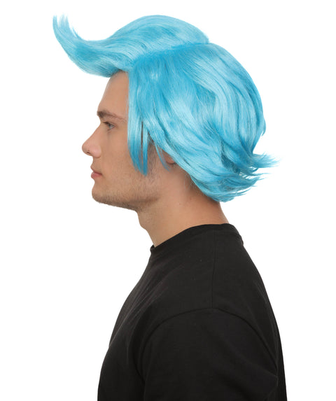 Adult Men’s Japanese Anime Series Character Blue Short-hair Spike Wig, Best for Halloween, Flame-retardant Synthetic Fiber