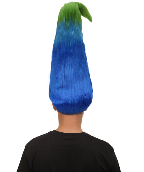 Adult Men's Blue Green Pointy Zen Troll Wig with Blue Eyebrows, Synthetic Soft Fiber hair, Perfect for your next Halloween Festival and Holiday Party!