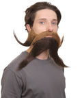 HPO Adult Men's Giant Brown Twisted Wizard Champion Mustache and Beard