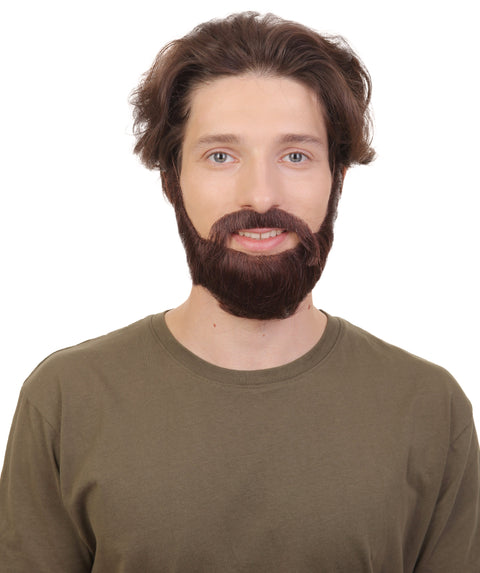 Adult Men's Dark Brown Boxed Beard, High Quality Synthetic Fiber