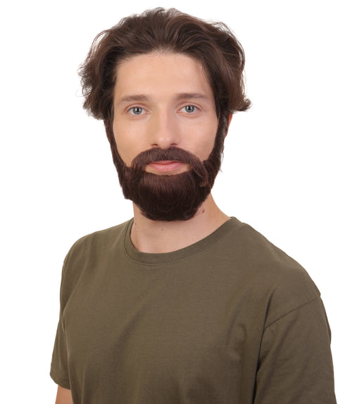 Adult Men's Dark Brown Boxed Beard, High Quality Synthetic Fiber