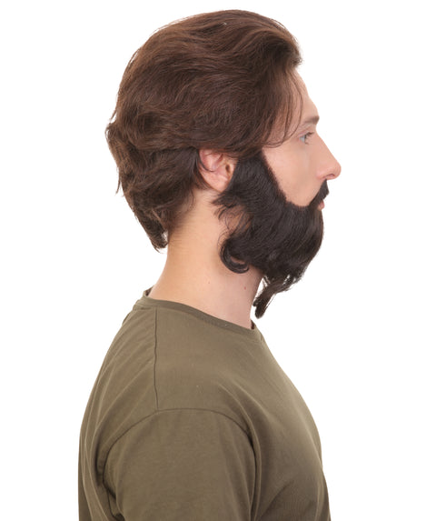 Adult Men's Long Frizzly Black Box Beard, High Quality Synthetic Fiber