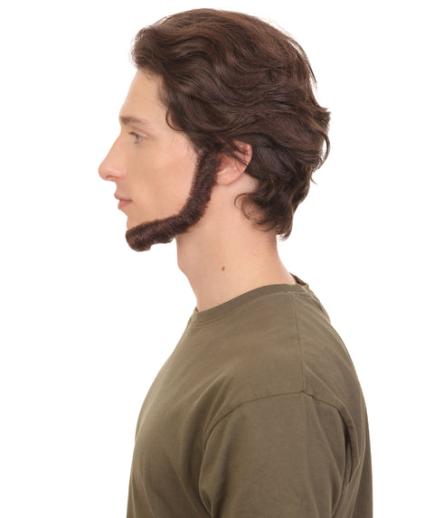 Adult Men's Short Dark Brown Chinstrap False Beard, High Quality Synthetic Fiber