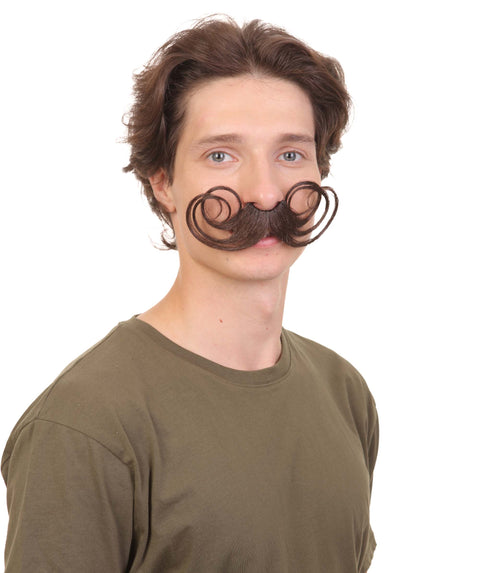 Adult Men’s German-style Mustache with Multiple Upwardly Curved and Circled Ends