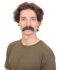 HPO Adult Men's Fake Human Hair Rancher Cowboy Mustache | Mixed Black & Grey