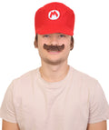Adult Men's Mushroom Kingdom Video Game Black Mustache and Red Hat, Best for Halloween, Flame-retardant Synthetic Materials