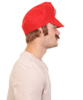 Adult Men's Mushroom Kingdom Video Game Black Mustache and Red Hat, Best for Halloween, Flame-retardant Synthetic Materials