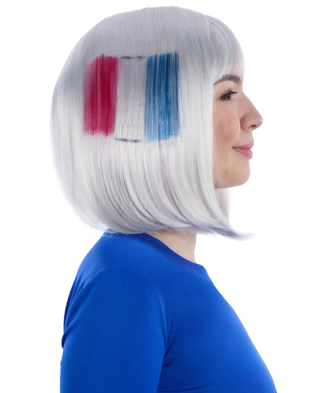 Adult Women’s Flag-themed Medium Length Bob Wig with Bangs for Sporting Events, Multiple Countries Option, Flame-retardant Synthetic Fiber Wigs | HPO