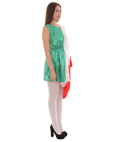 Adult Women's Celebratory Italian Flag Dress Sport  Costume | Patriotic Cosplay Costume