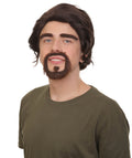 Adult Men’s Animated Cartoon Musical Movie Brown Wig Eyebrows Mustache Beard, Flame-retardant Synthetic Fiber
