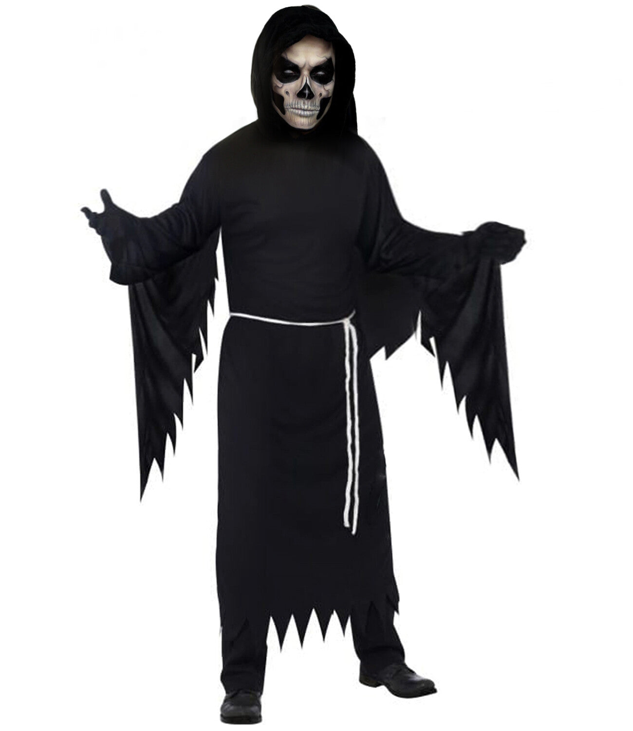 HPO Adult Grim Reaper Black Costume | Hooded Robe with Skeleton Detail ...
