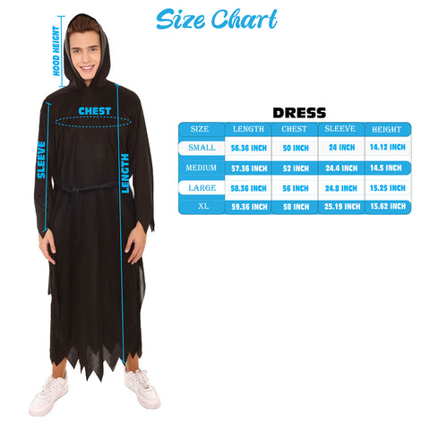 HPO Adult Men's Horror Slasher Killer Hooded Robe 2 Pc Costume , Black Halloween Costume