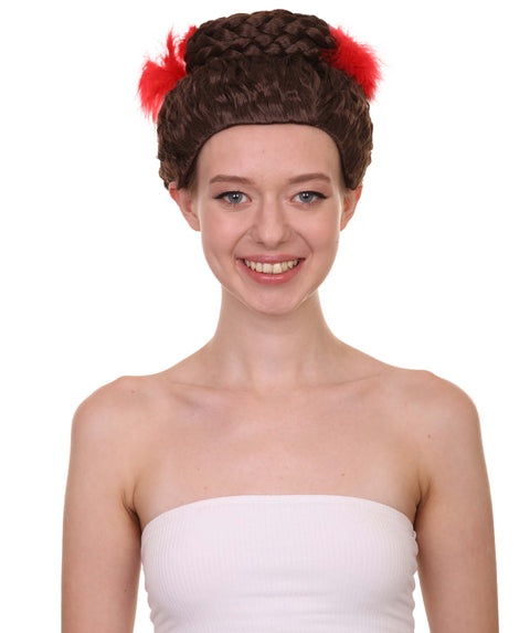 Women Curly Top Bun With Red Lace Wig 