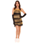 Adult Women's 20's Fringe Flapper Costume | Gold Color Cosplay Costume