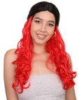Black and Red Long Wavy Womens Wig | Cosplay Halloween Wig | Premium Breathable Capless Cap