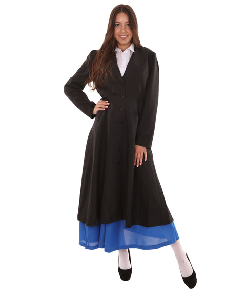 Adult Women's English Nanny Marry TV/Movie Costume | Black & Blue Cosplay Costume